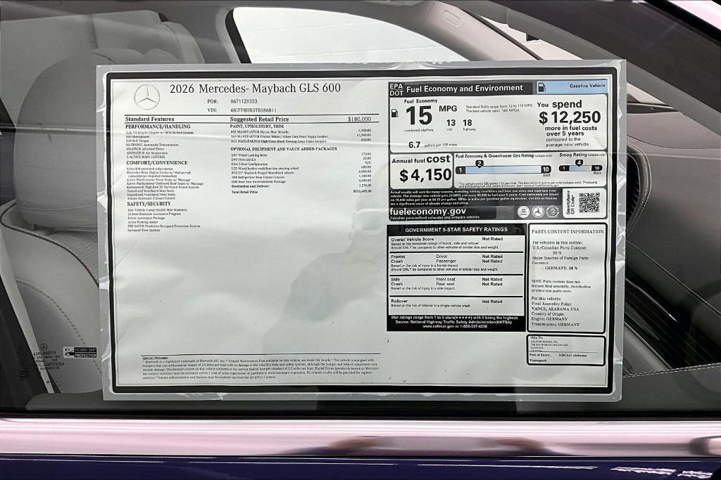 new 2026 Mercedes-Benz Maybach GLS 600 car, priced at $213,405