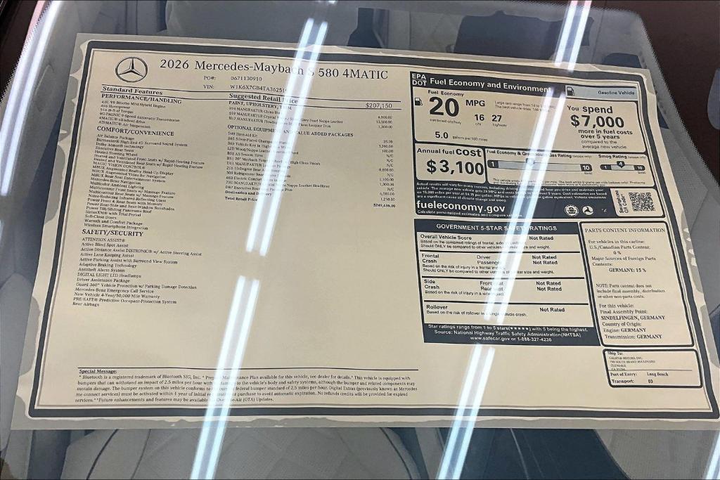 new 2026 Mercedes-Benz Maybach S 580 car, priced at $249,435