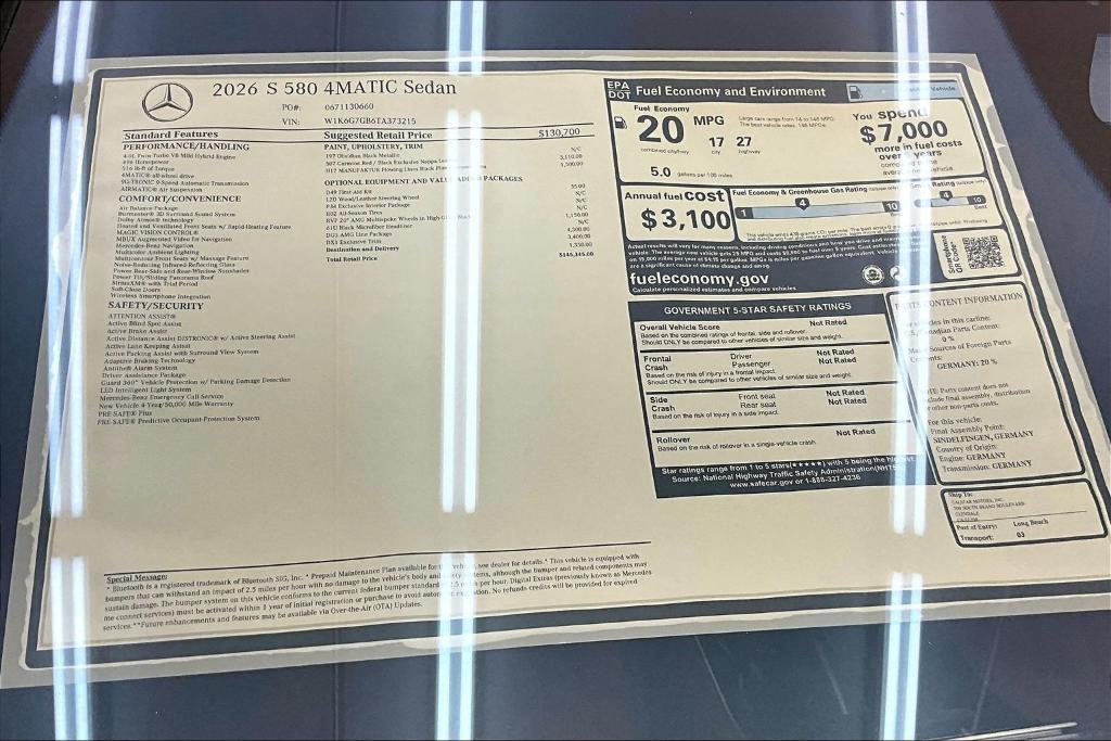 new 2026 Mercedes-Benz S-Class car, priced at $145,345