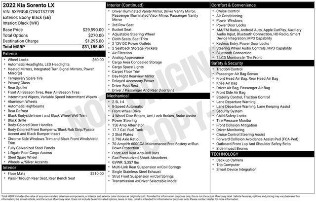used 2022 Kia Sorento car, priced at $19,490
