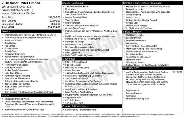 used 2018 Subaru WRX car