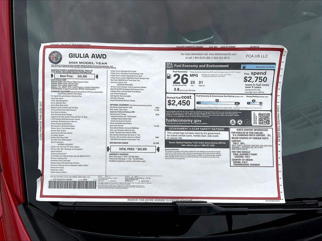 new 2025 Alfa Romeo Giulia car, priced at $46,782