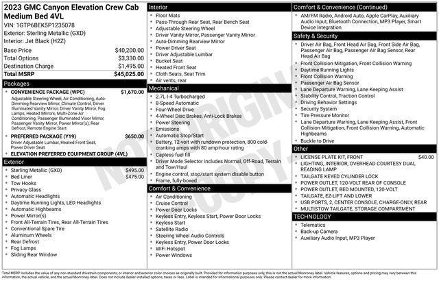 used 2023 GMC Canyon car, priced at $35,000