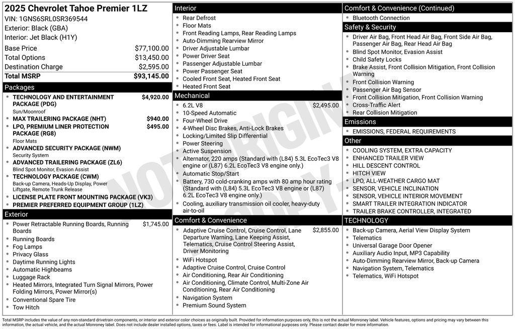 new 2025 Chevrolet Tahoe car, priced at $92,245