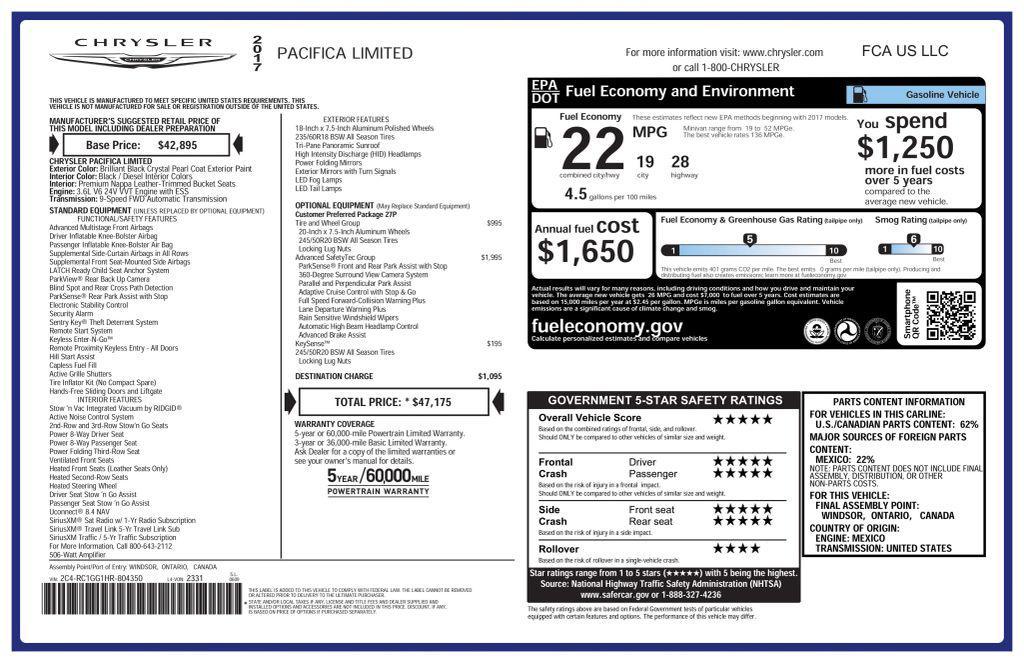 used 2017 Chrysler Pacifica car, priced at $11,850