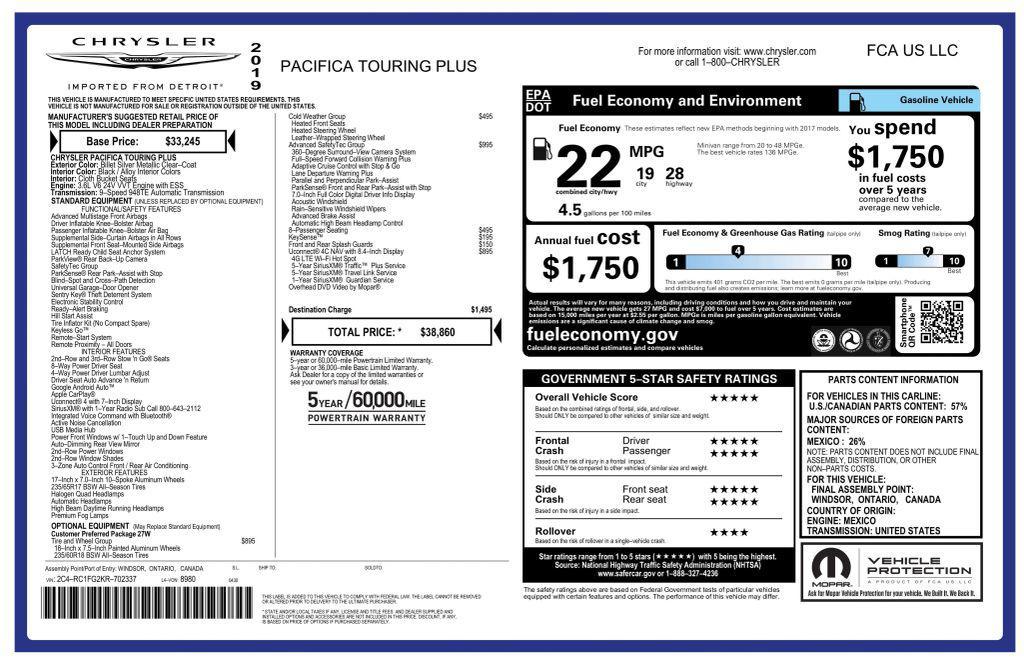 used 2019 Chrysler Pacifica car, priced at $14,450