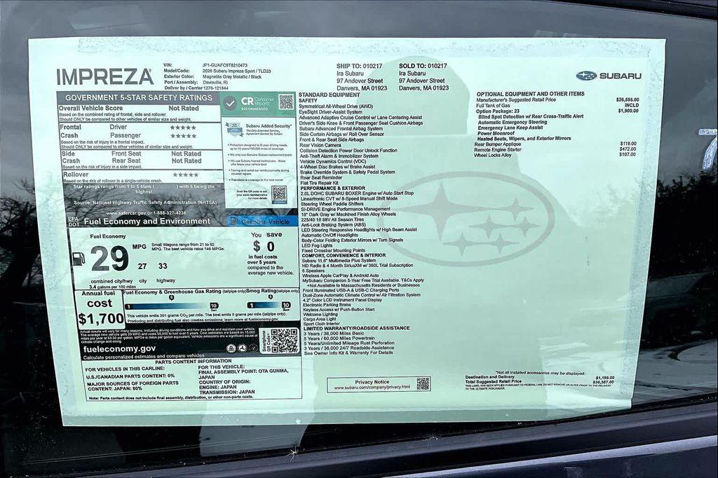 new 2026 Subaru Impreza car, priced at $30,387