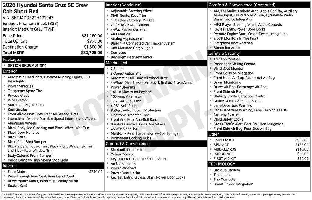 new 2026 Hyundai SANTA CRUZ car, priced at $31,975