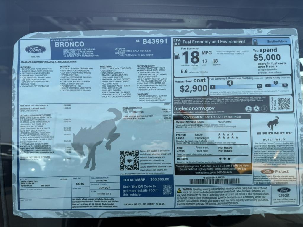 new 2025 Ford Bronco car, priced at $63,507