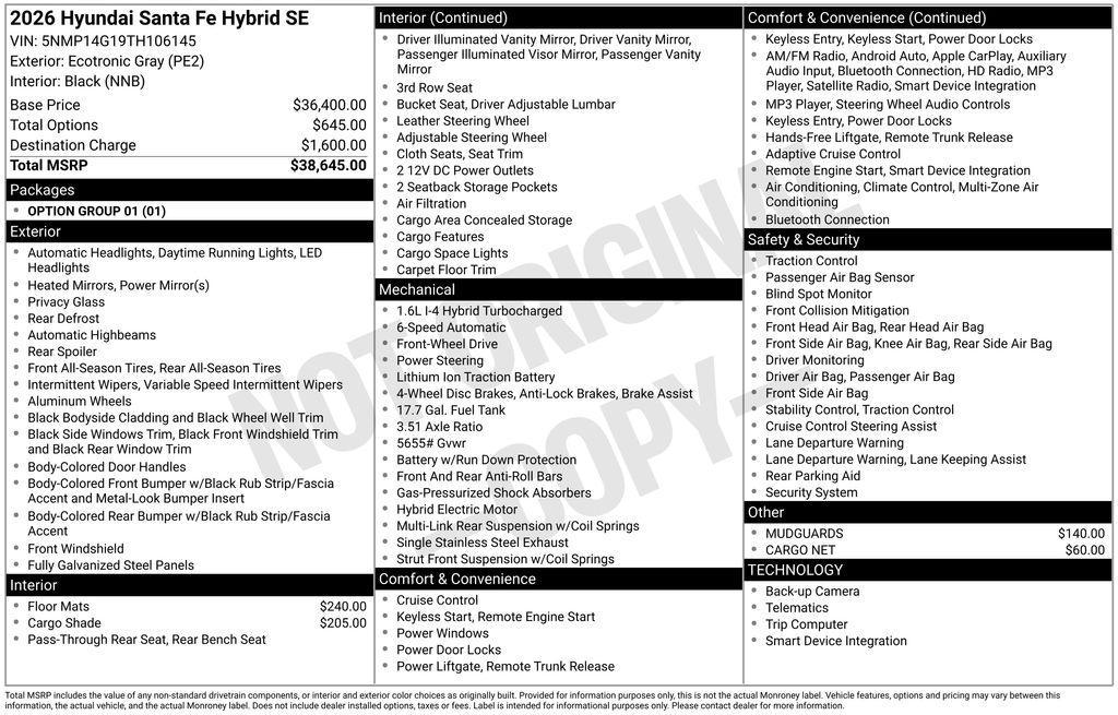 new 2026 Hyundai SANTA FE HEV car, priced at $34,395