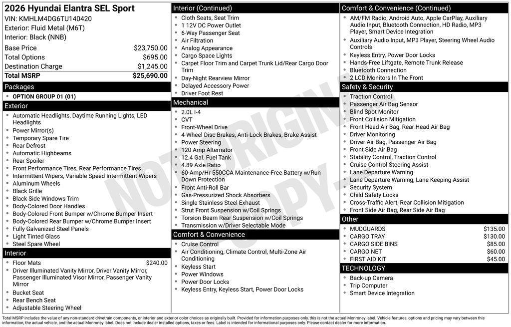 new 2026 Hyundai Elantra car, priced at $23,690
