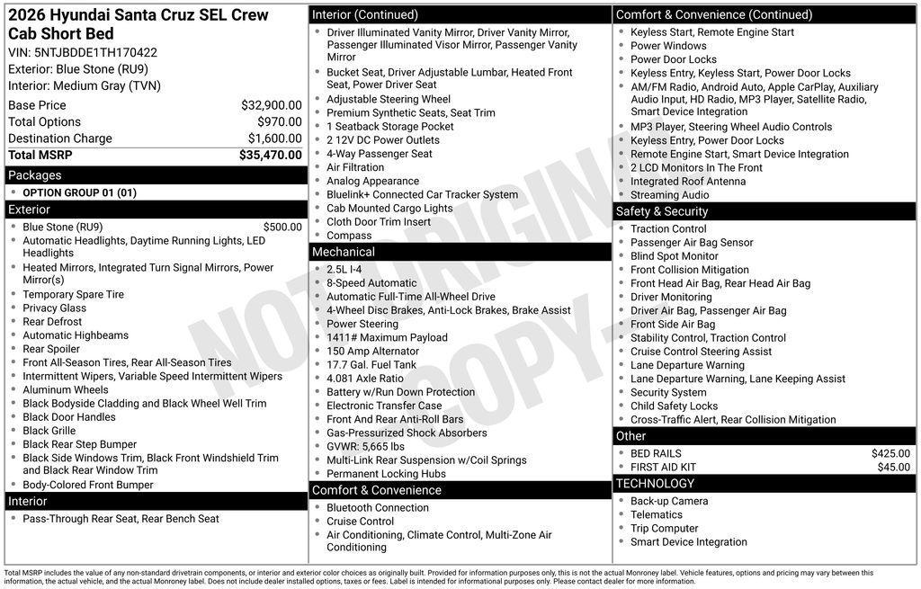 new 2026 Hyundai SANTA CRUZ car, priced at $34,986