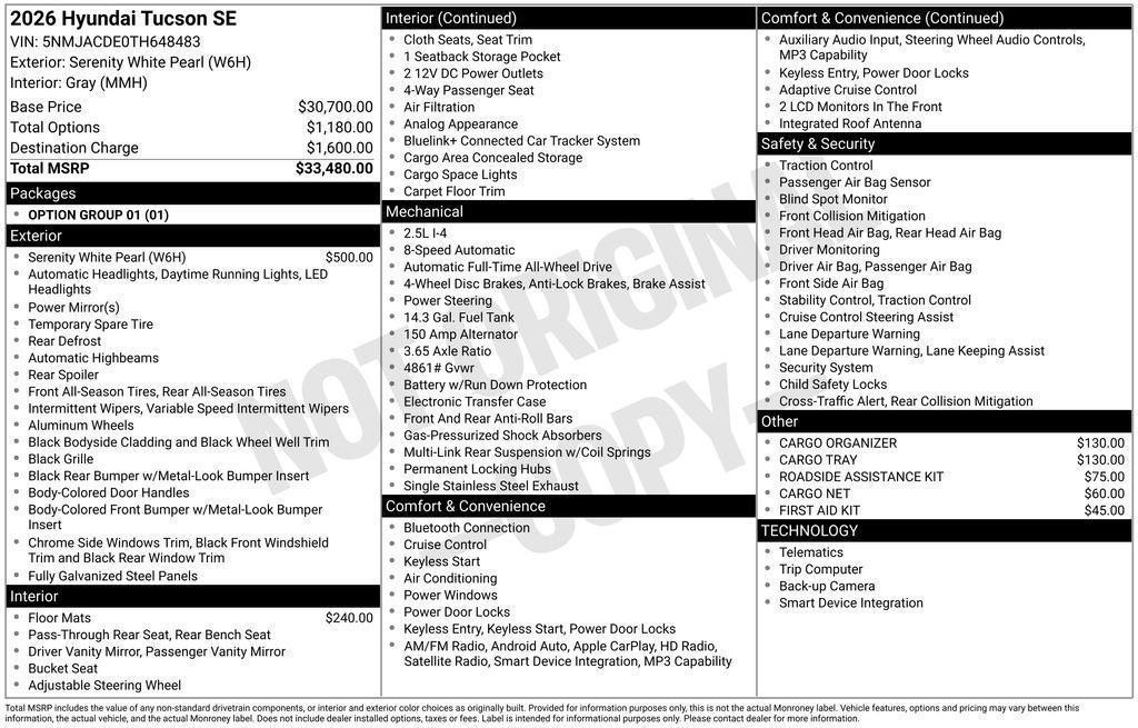 new 2026 Hyundai Tucson car, priced at $29,549