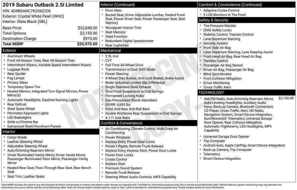 used 2019 Subaru Outback car, priced at $18,411