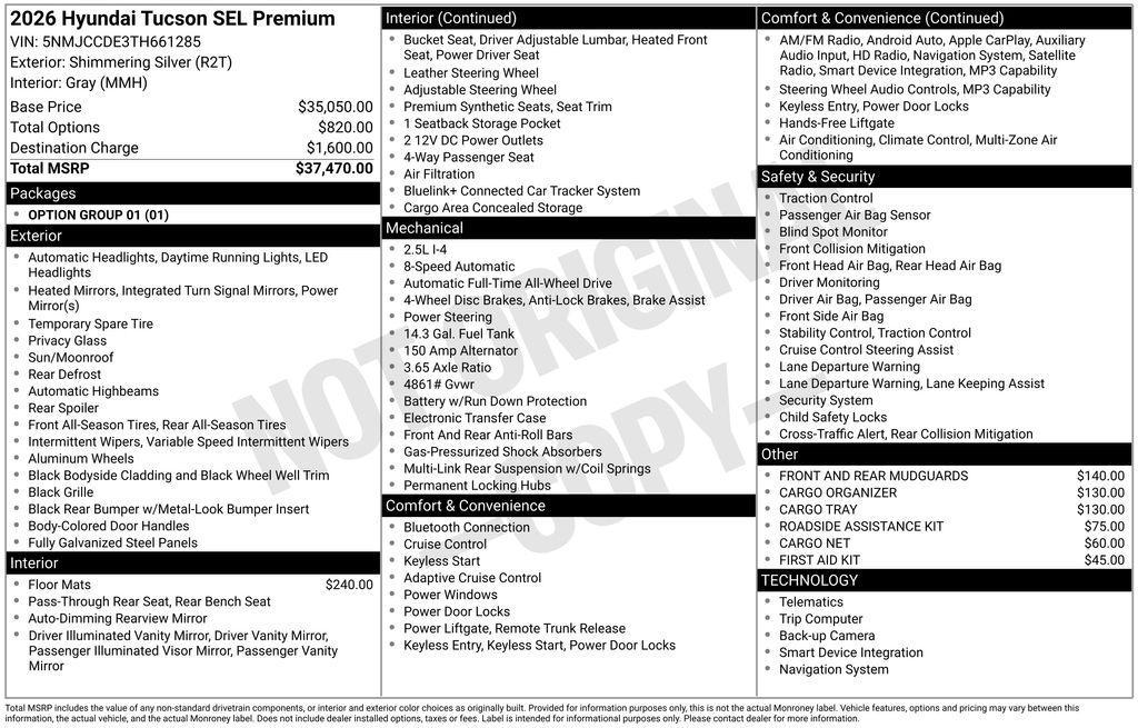 new 2026 Hyundai Tucson car, priced at $33,370