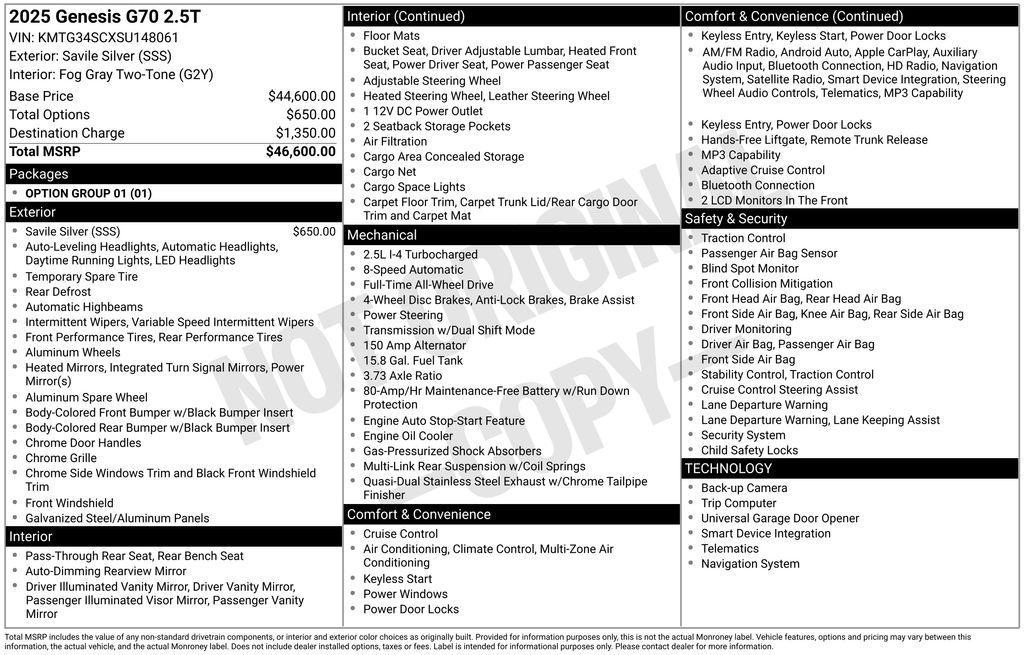 used 2025 Genesis G70 car, priced at $28,414