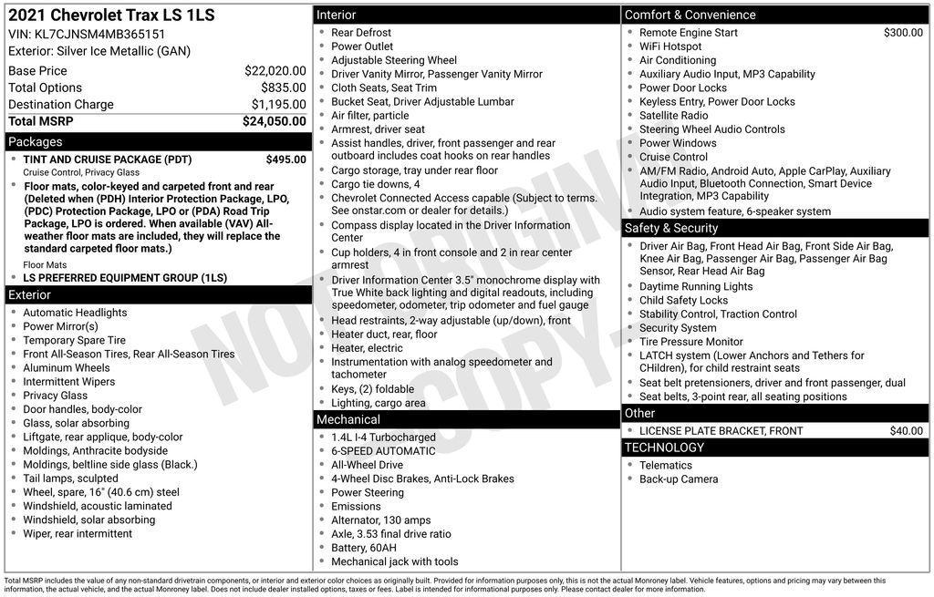 used 2021 Chevrolet Trax car, priced at $15,998