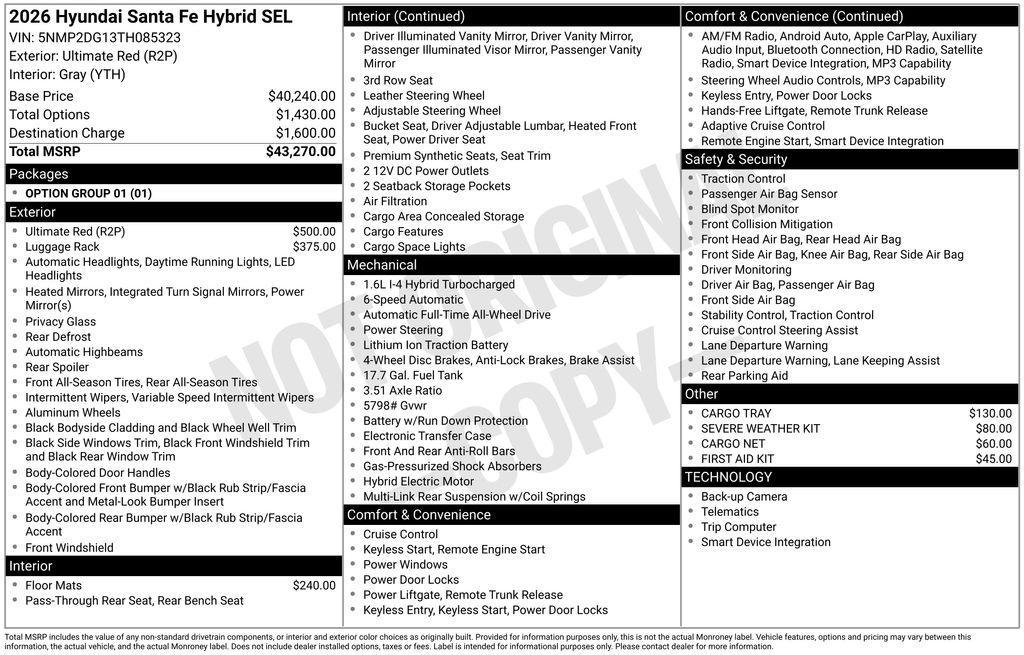 new 2026 Hyundai Santa Fe car, priced at $40,285