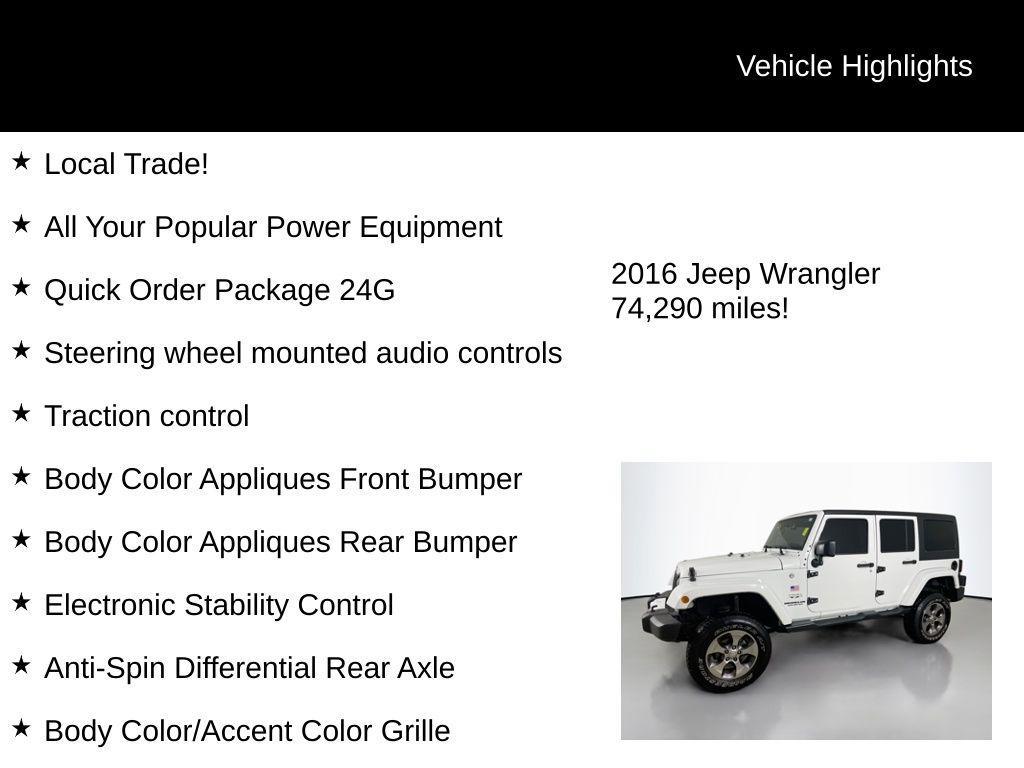used 2016 Jeep Wrangler Unlimited car, priced at $19,998