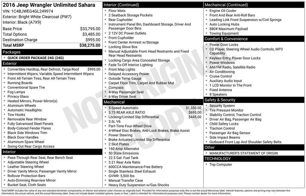 used 2016 Jeep Wrangler Unlimited car, priced at $19,998