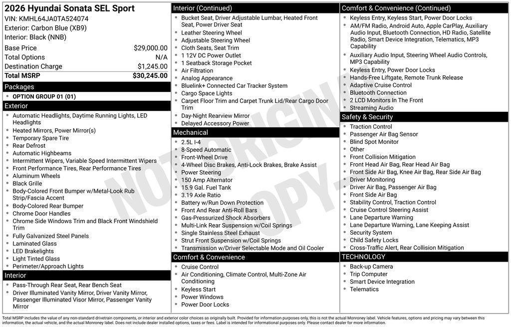new 2026 Hyundai Sonata car, priced at $28,445