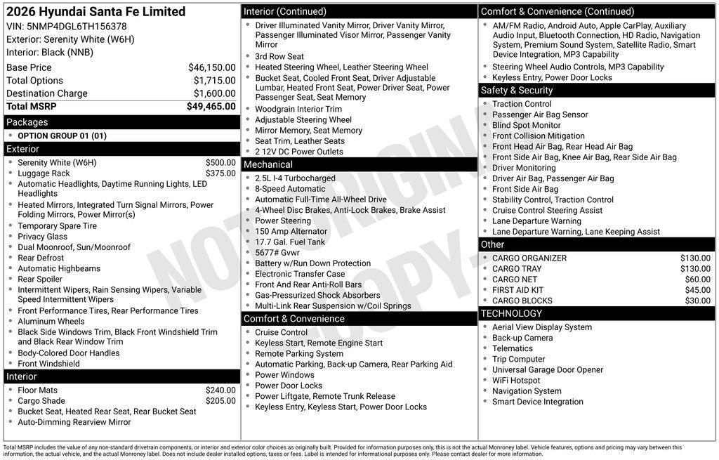 new 2026 Hyundai Santa Fe car, priced at $46,759
