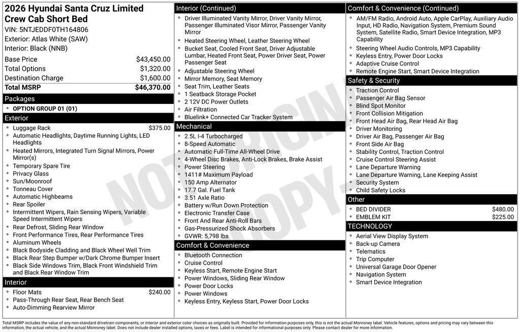 new 2026 Hyundai SANTA CRUZ car, priced at $45,019