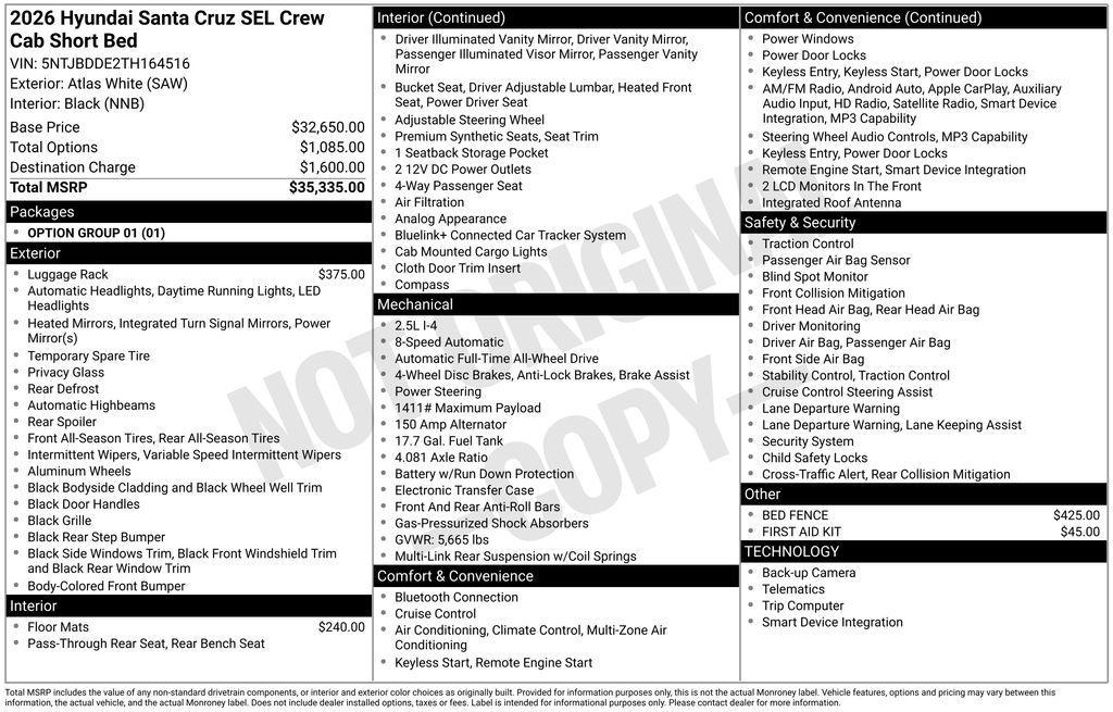 new 2026 Hyundai SANTA CRUZ car, priced at $33,776