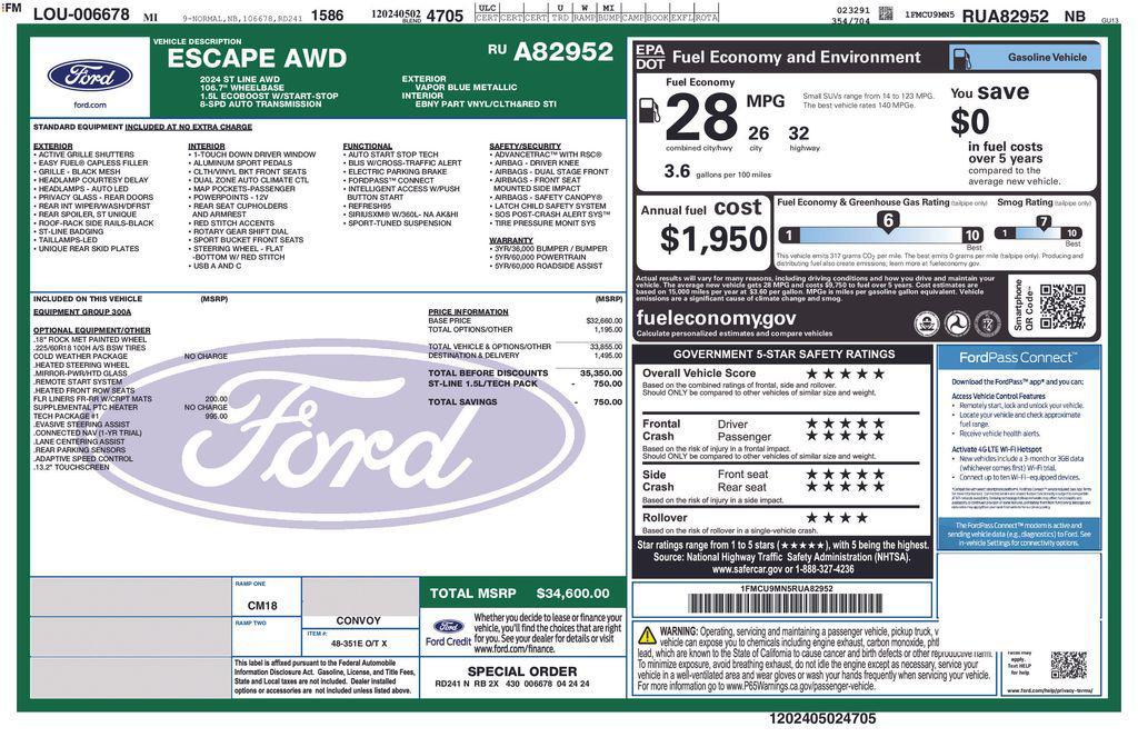 used 2024 Ford Escape car, priced at $26,420