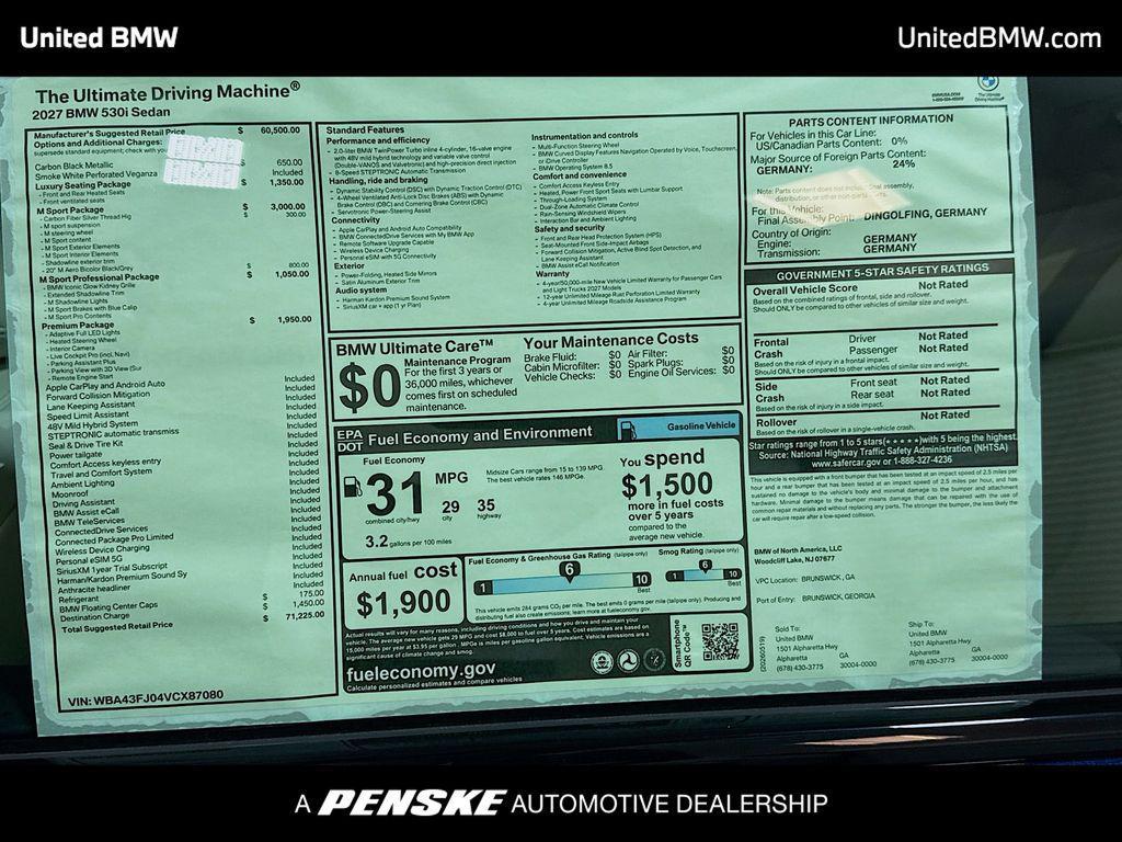 new 2027 BMW 530 car, priced at $72,123
