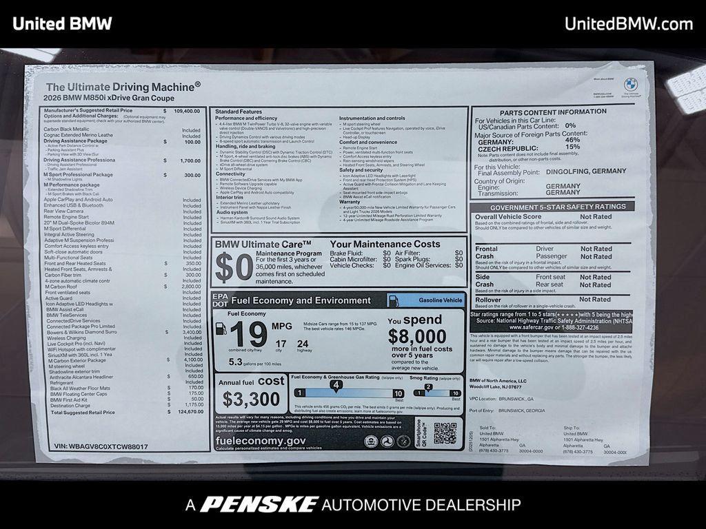 new 2026 BMW M850 Gran Coupe car, priced at $124,670