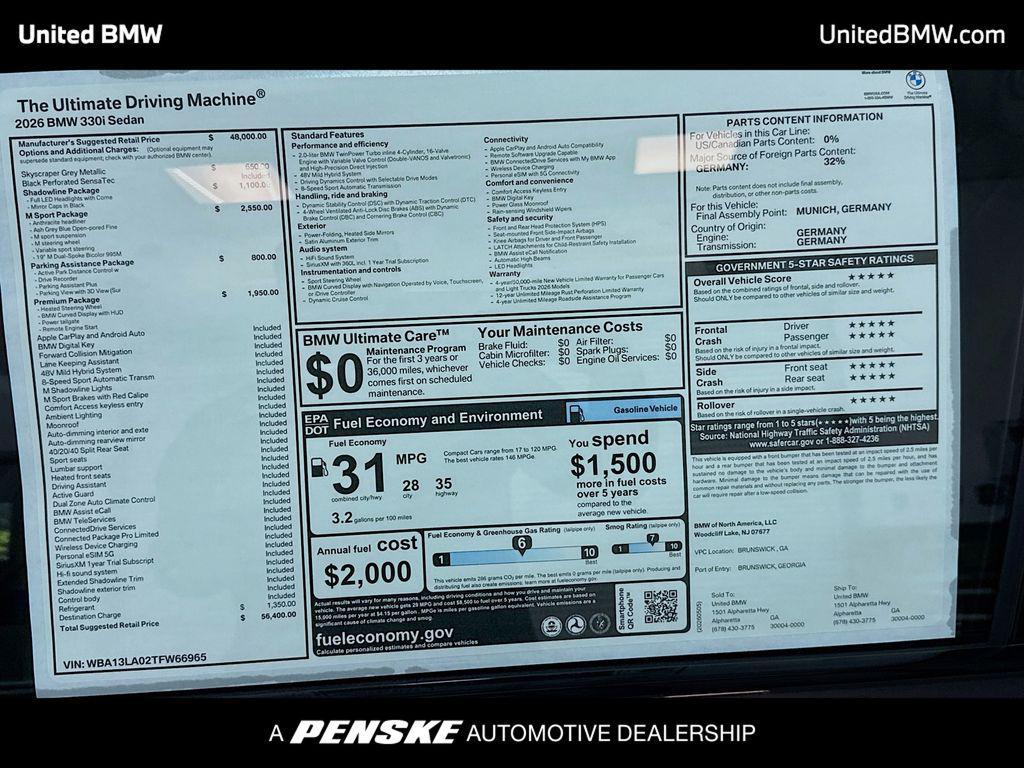 new 2026 BMW 330 car, priced at $56,400