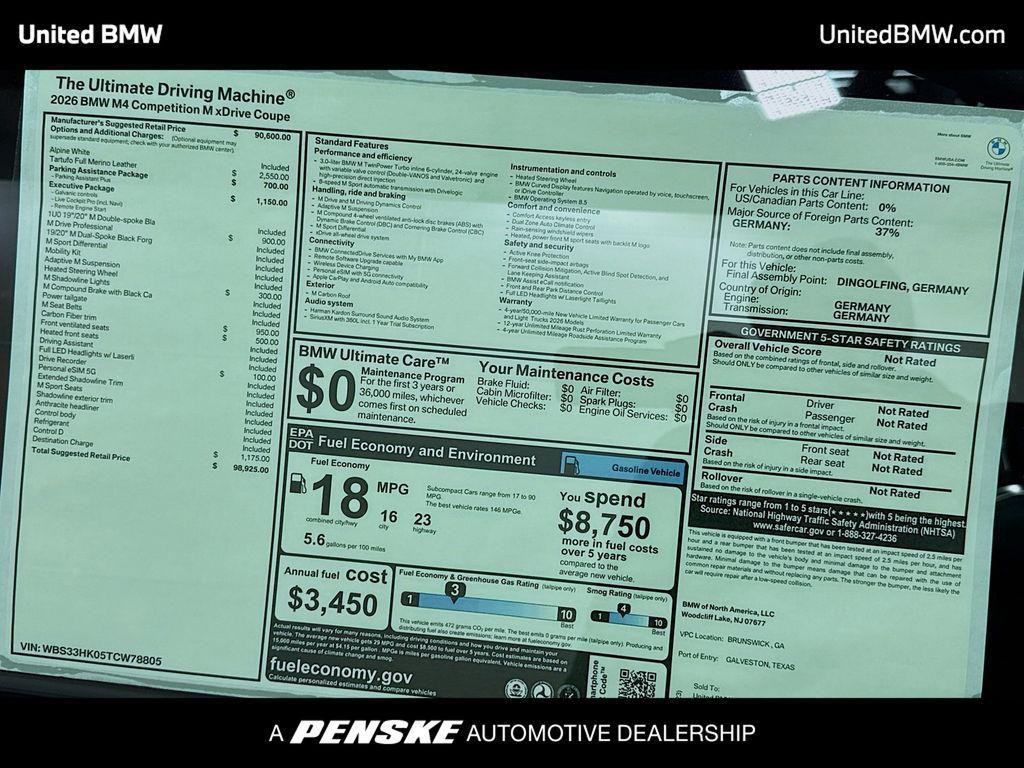new 2026 BMW M4 car, priced at $98,925