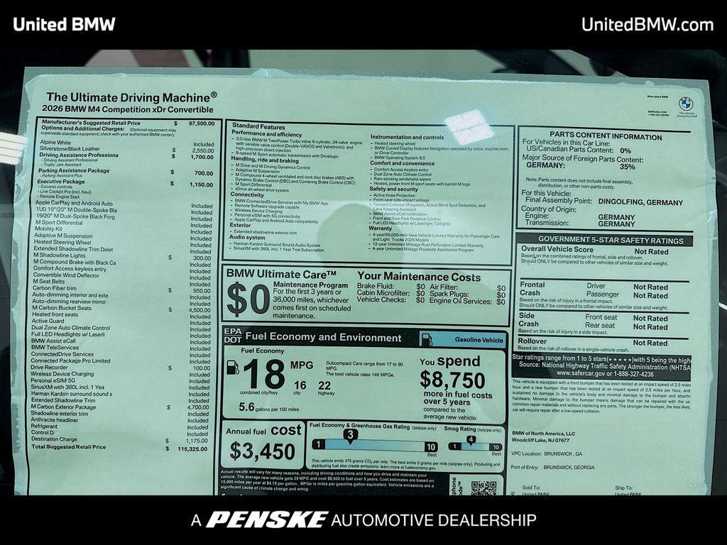 new 2026 BMW M4 car, priced at $115,325
