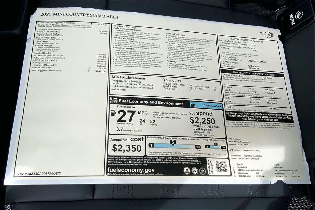 new 2025 MINI Countryman car, priced at $33,950