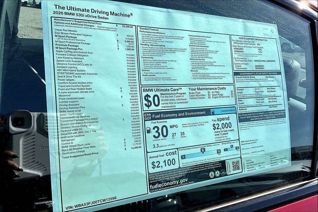 new 2026 BMW 530 car, priced at $74,390