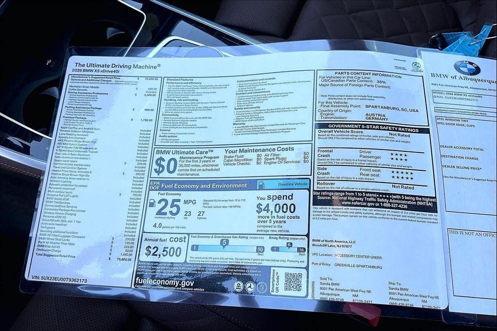 new 2026 BMW X5 car, priced at $79,800