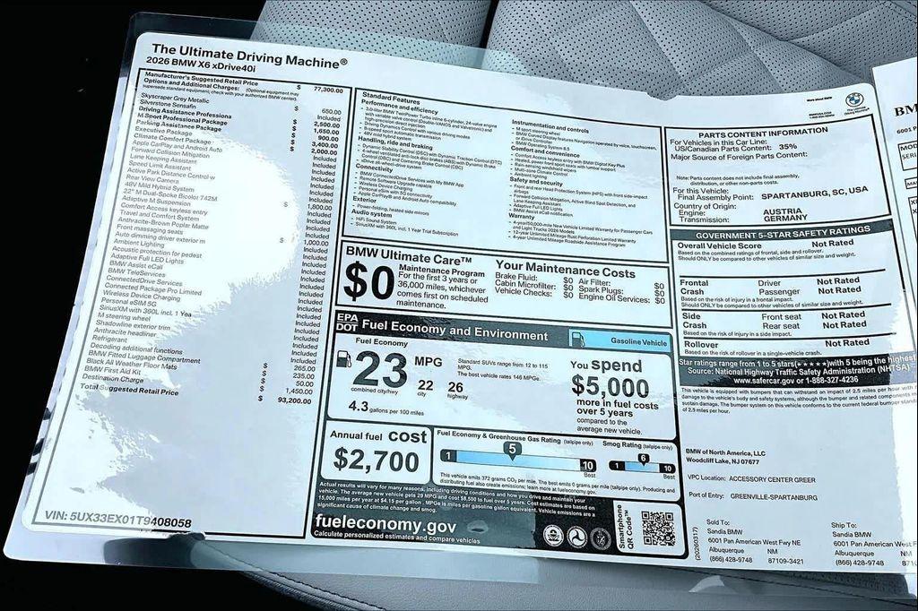 new 2026 BMW X6 car, priced at $93,200