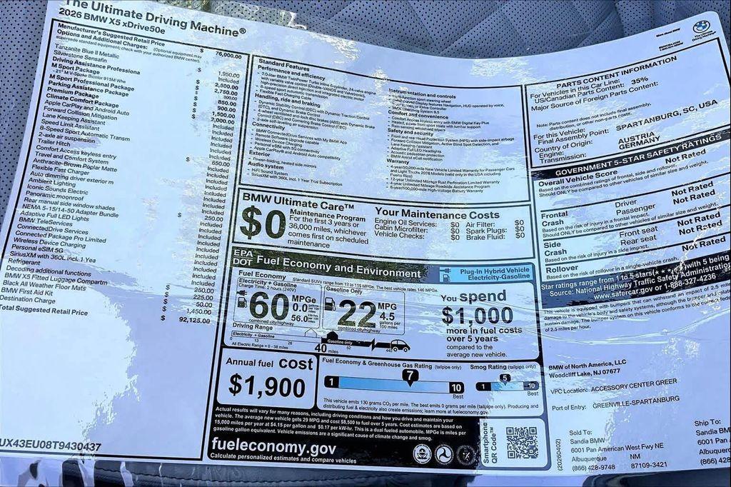 new 2026 BMW X5 PHEV car, priced at $92,125