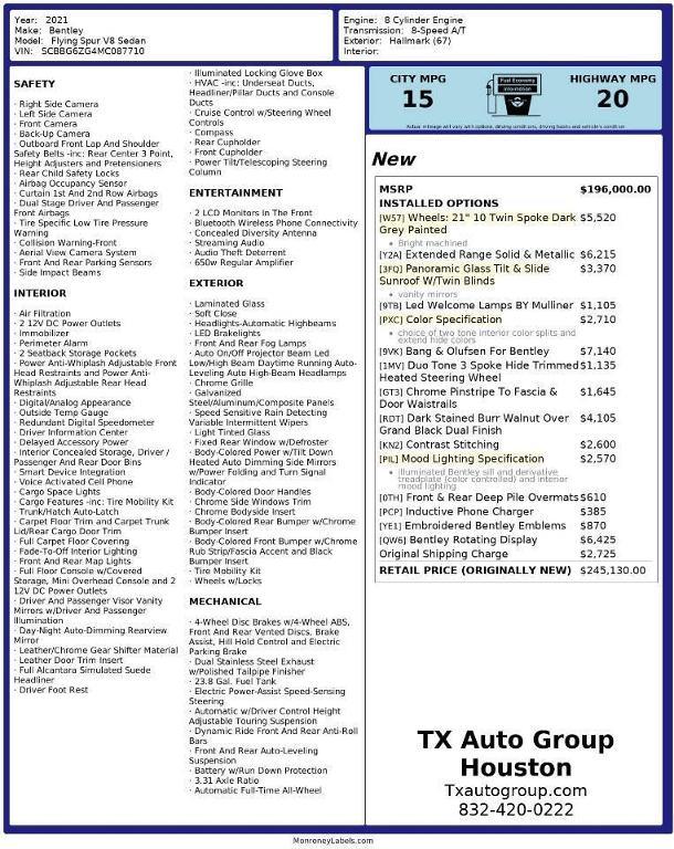 used 2021 Bentley Flying Spur car, priced at $118,333