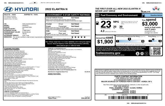 used 2022 Hyundai ELANTRA N car, priced at $26,333