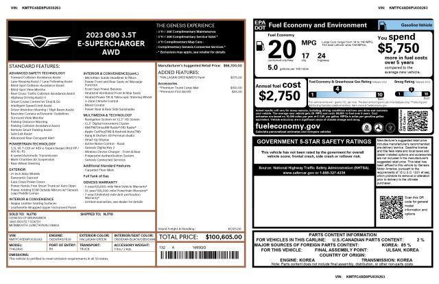 used 2023 Genesis G90 car, priced at $54,733