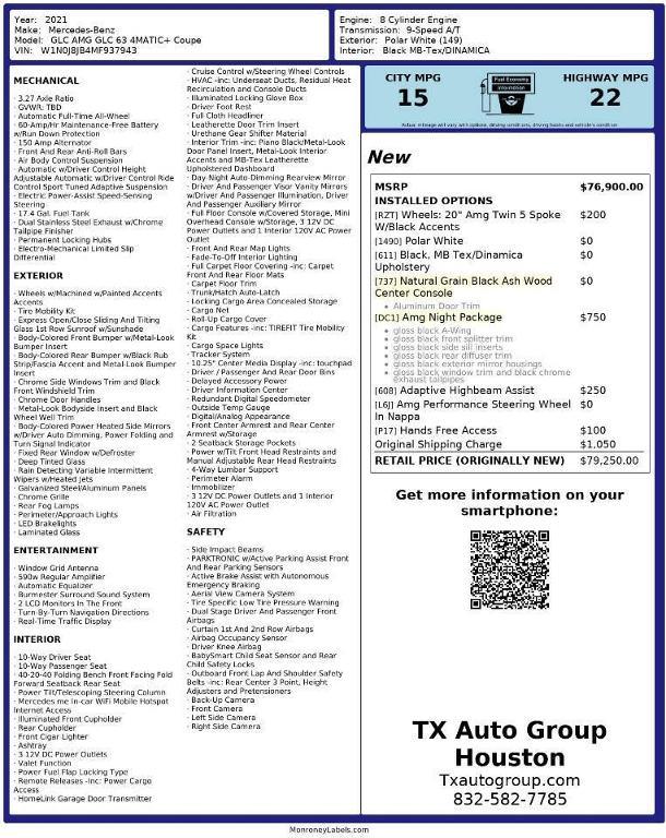 used 2021 Mercedes-Benz AMG GLC 63 car, priced at $48,533