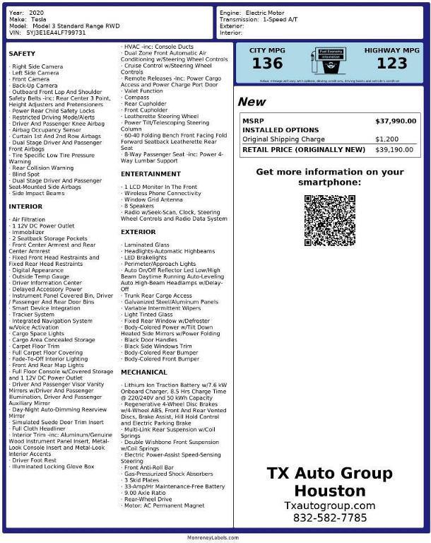 used 2020 Tesla Model 3 car, priced at $20,995