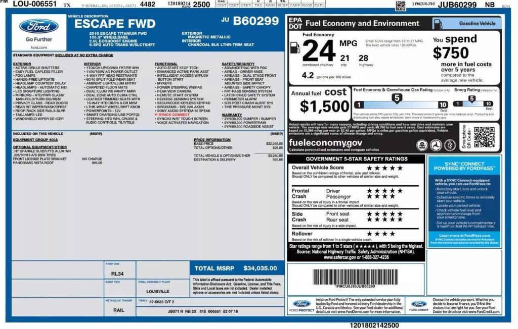 used 2018 Ford Escape car, priced at $12,933