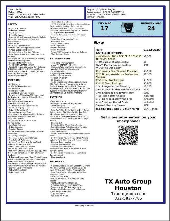 used 2022 BMW 750 car, priced at $47,233