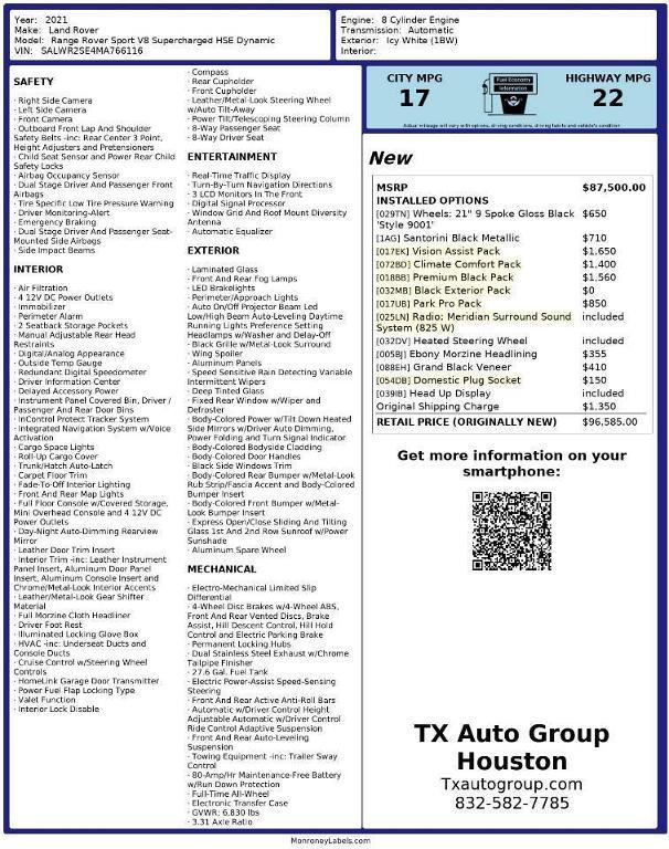 used 2021 Land Rover Range Rover Sport car, priced at $38,933