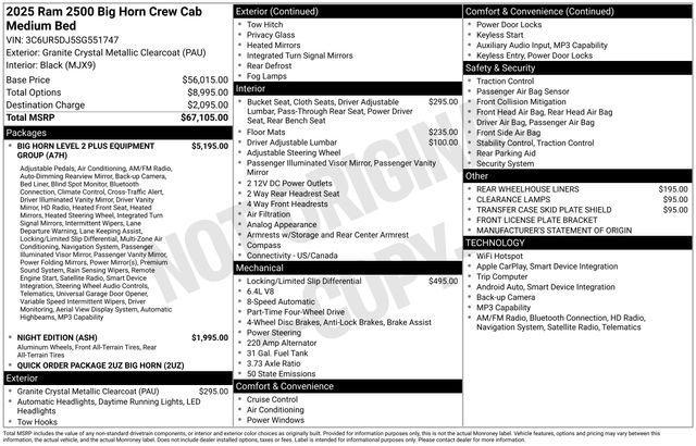 new 2025 Ram 2500 car, priced at $58,215
