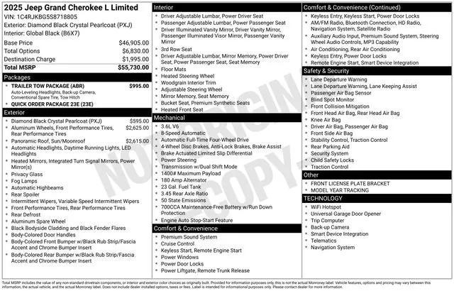 new 2025 Jeep Grand Cherokee L car, priced at $49,230