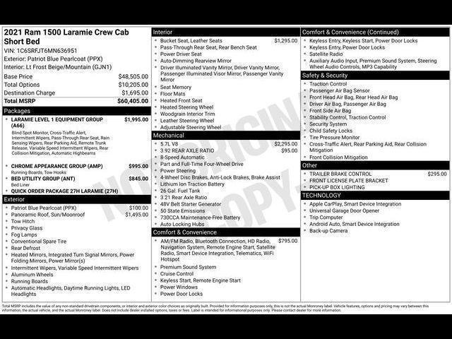 used 2021 Ram 1500 car, priced at $37,595